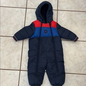 TOM TAILOR Baby Navy and Red Hooded Snowsuit Puffer Super Warm! Size 9-12 Month